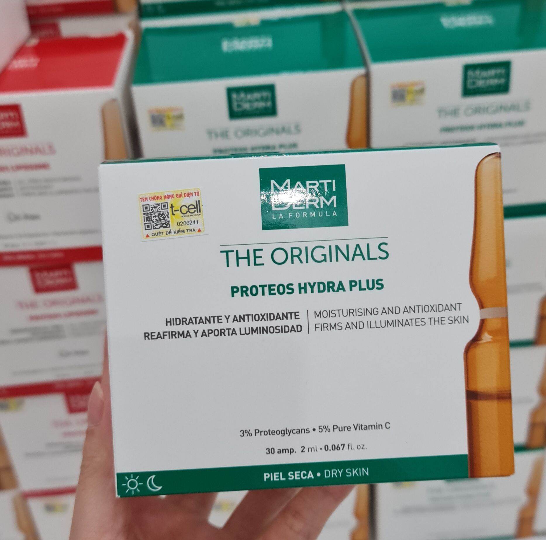 [30 ống]Tinh chất phục hồi cấp ẩm căng bóng da Marti Derm Plus Xanh