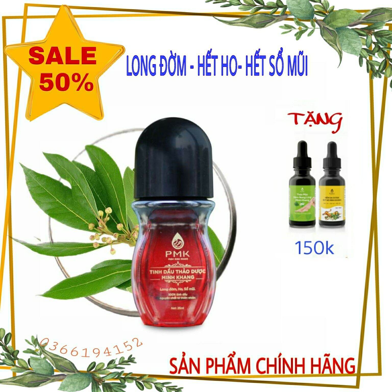 Tinh dầu thảo dược long đờm, hết ho, sổ mũi Minh khang - chỉ cần bôi - hiệu quả sau 2-3 ngày