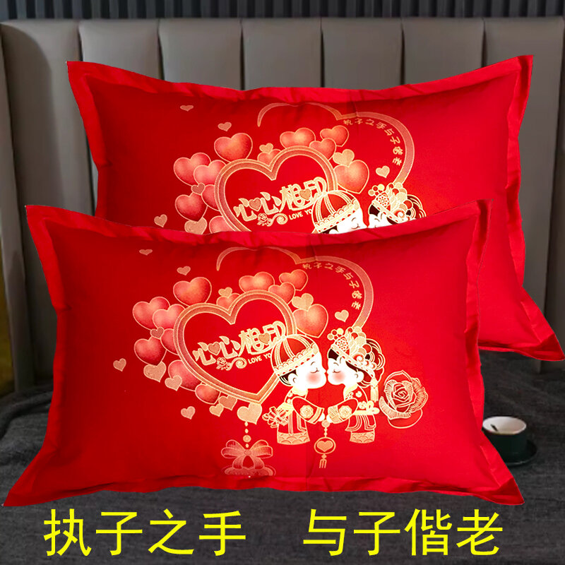 Vỏ gối cưới cotton, vỏ gối in hoa cotton, bộ ruột gối hai người, bộ quà