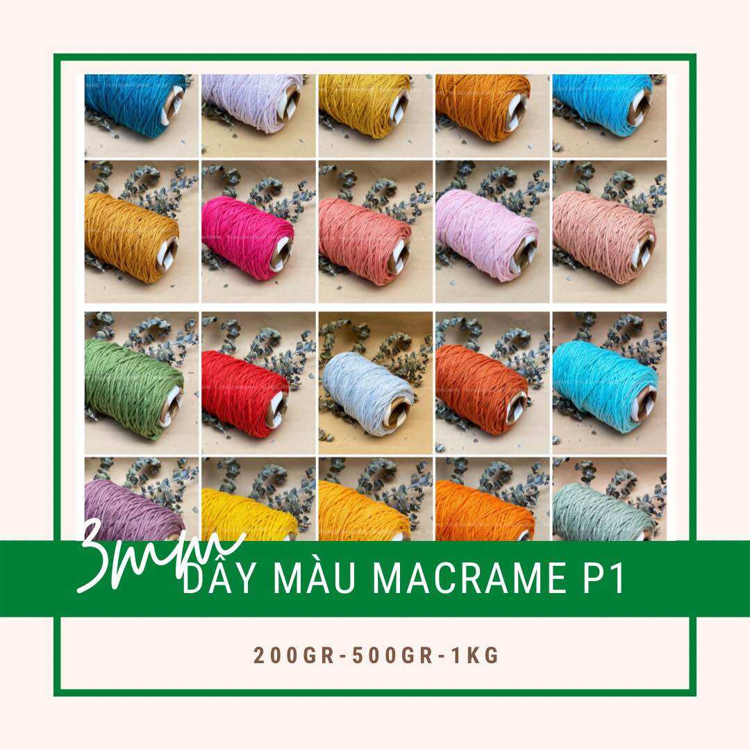 Cuộn 500gram dây thừng cotton macrame đủ màu size 3mm thắt túi, váy áo thời trang macrame