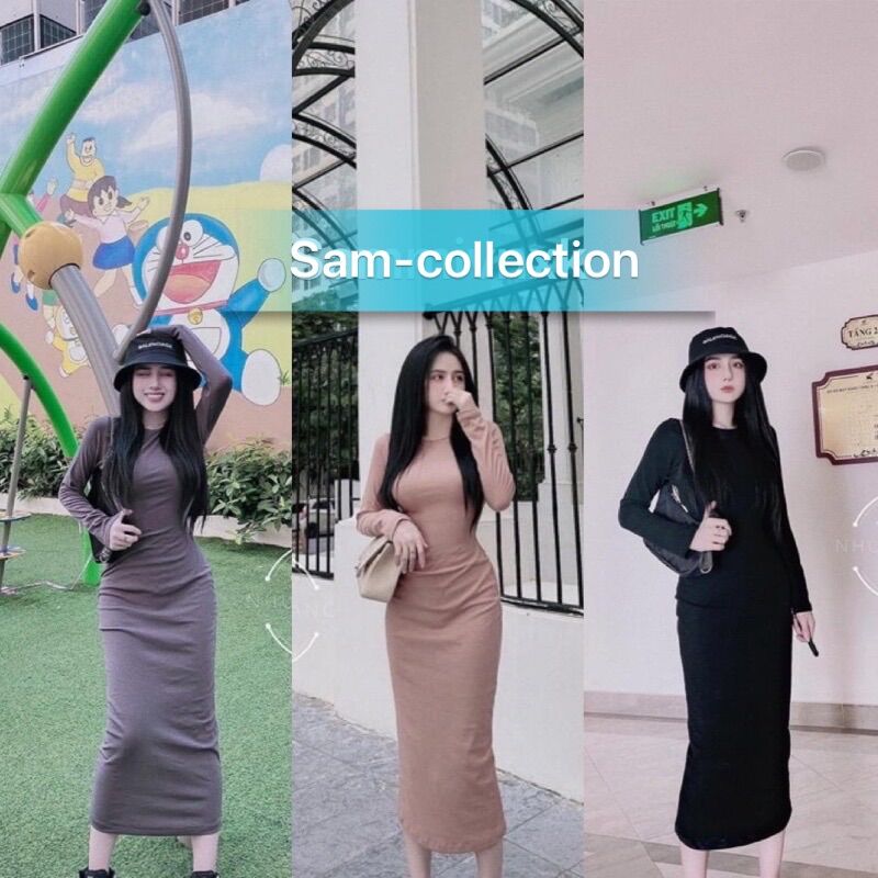 Đầm body cổ tròn tay dài⭐️Váy ôm dáng dài cổ tròn⭐️free ship