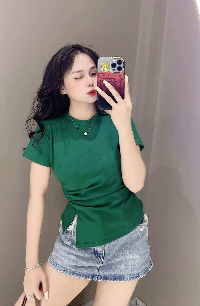 Áo thun dáng ôm nữ tay ngắn nhún eo ( mã 787 )