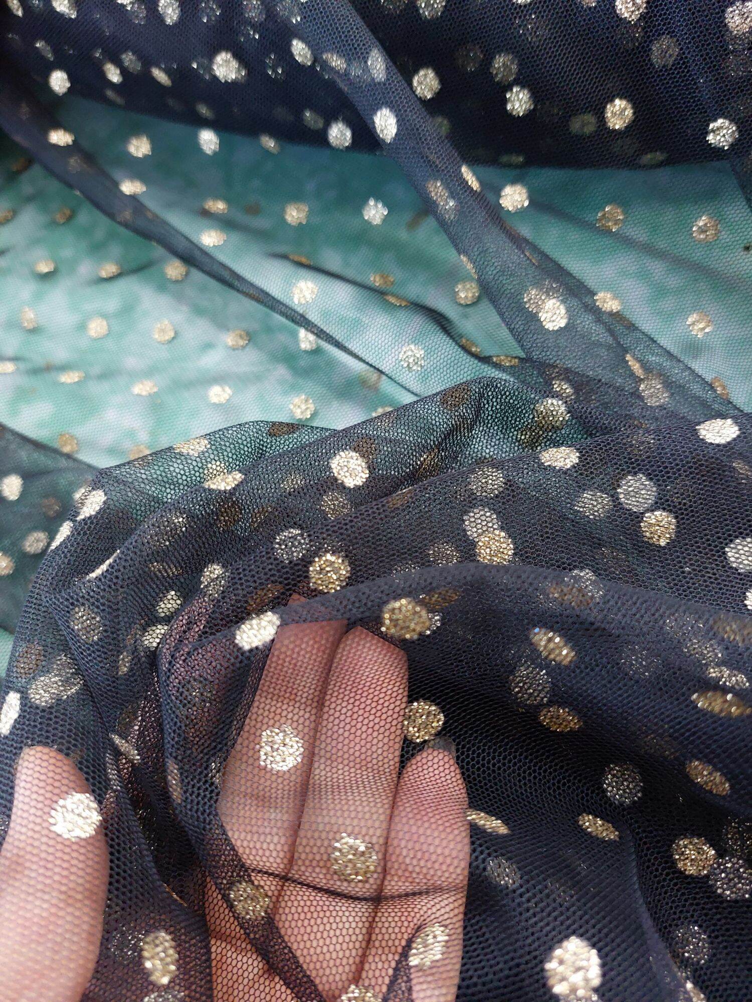 1m vải lưới kim sa nhí lấp lánh chấm bi