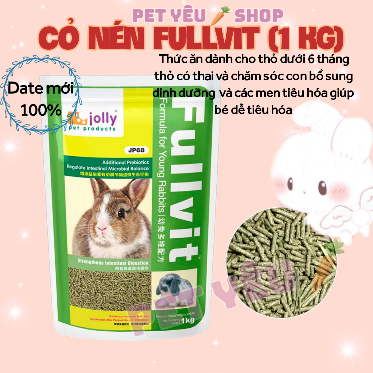 Cỏ nén FULLVIT (1kg) thức ăn cho thỏ không hóa chất nguồn gốc từ thiên nhiên
