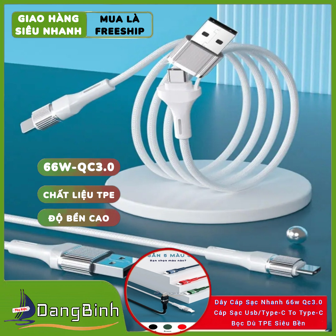 Dây cáp sạc nhanh 66w qc 3.0 cáp sạc usb/type c to type c bọc dù siêu bền cho ipad macbook samsung oppo xiaomi