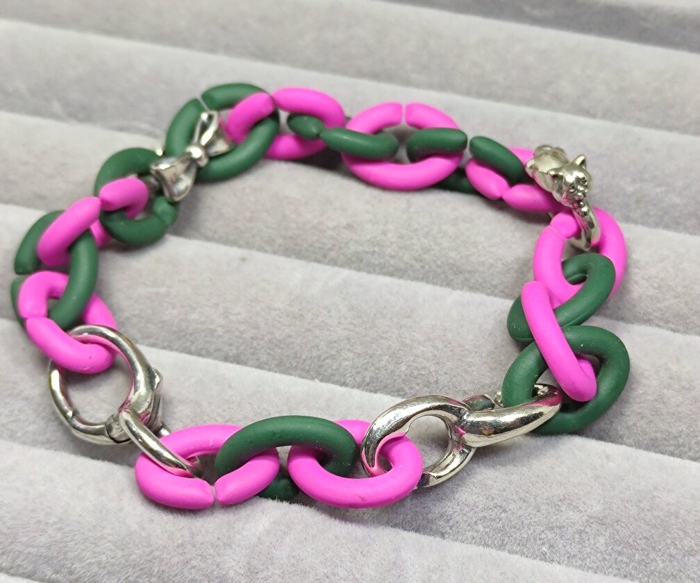 GauBee Charm bạc 925 link cao su, link bạc 925