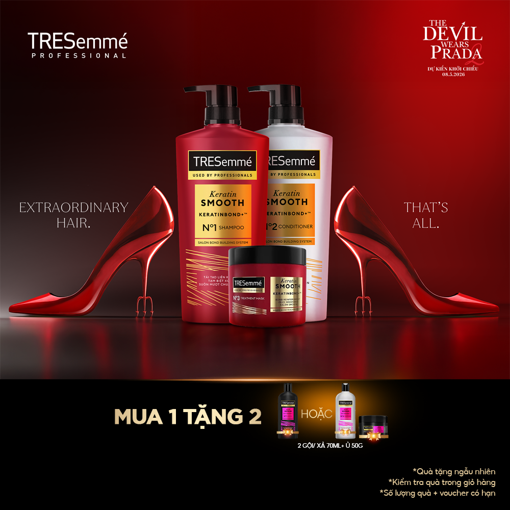 [TẶNG SẤY] Combo Dầu Gội, Dầu Xả, Kem Ủ TRESemmé Keratin Smooth/ Bond Repair 640g, 620g, 180ml Cho Tóc Hư Tổn Giúp Vào Nếp Suôn Mượt/ Ngăn Gãy Rụng