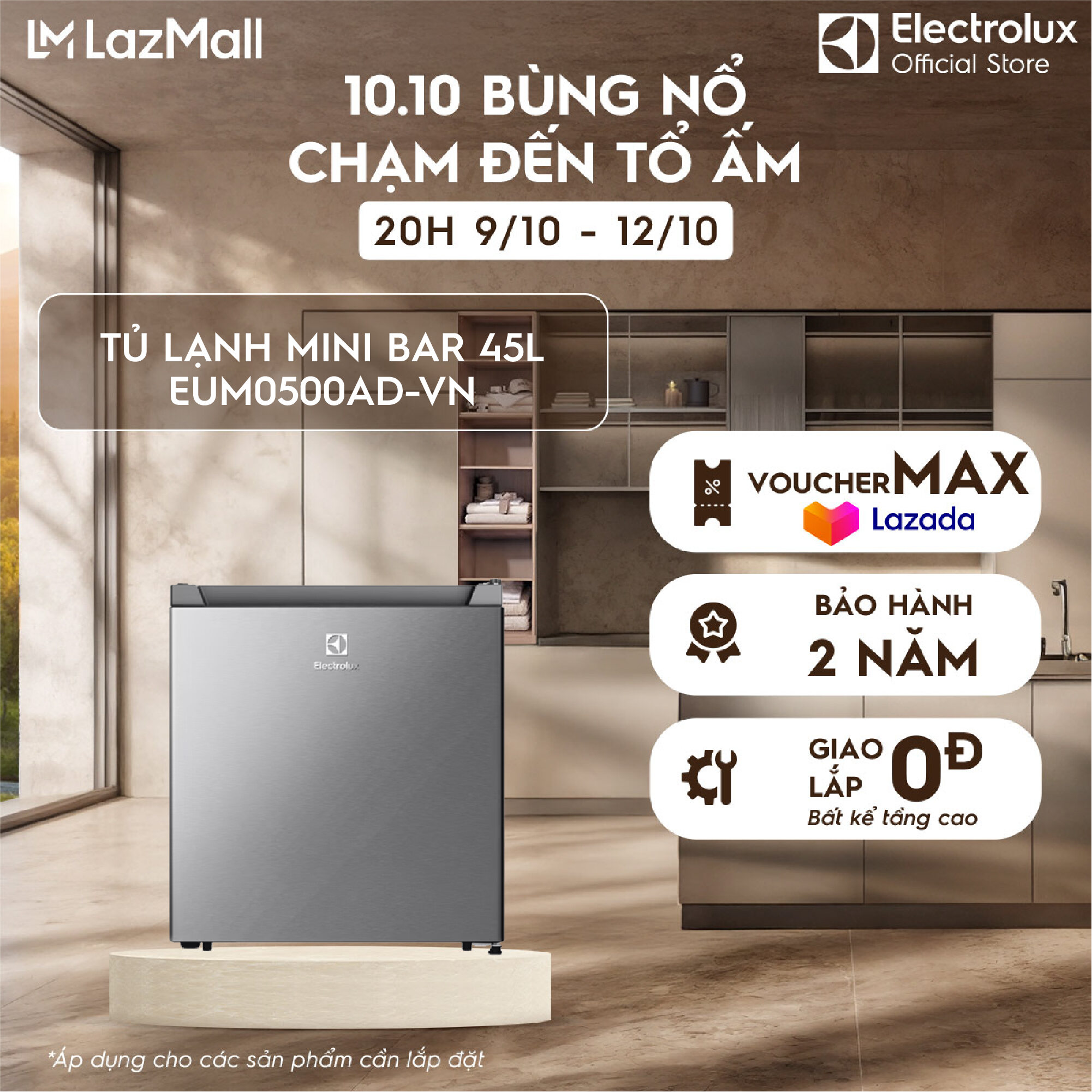 Tủ lạnh mini bar Electrolux  45 lít - EUM0500AD-VN - Ngăn lạnh riêng biệt, tiết kiệm điện , nhãn năng lượng 5 sao - Bảo hành 2 năm toàn quốc