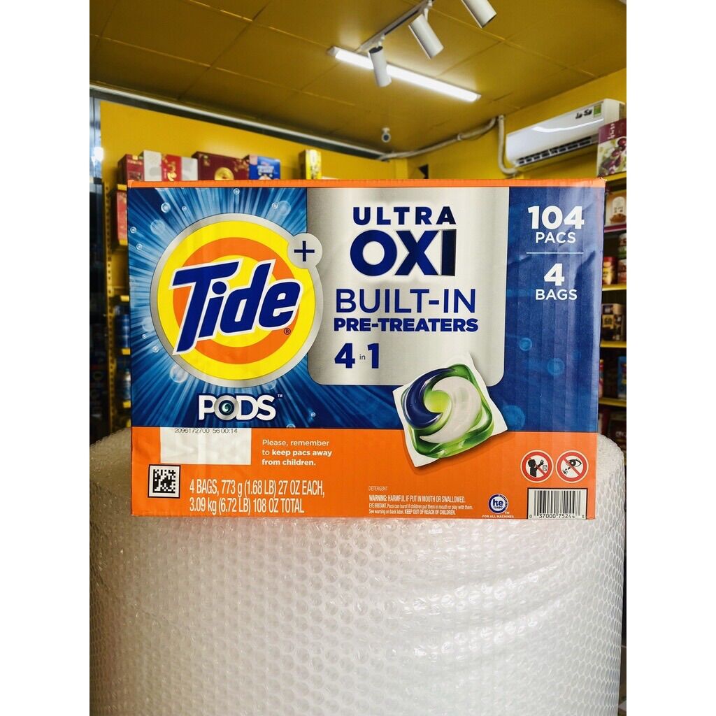 Viên giặt xa tide pods 4in1 ultra oxi - hộp 104 viên xuất xứ mỹ