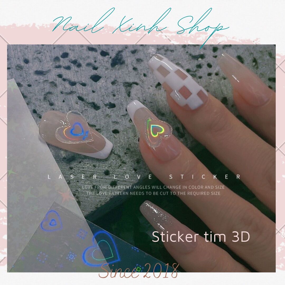 Sticker tim 3D dành cho nail hot trend lấp lánh