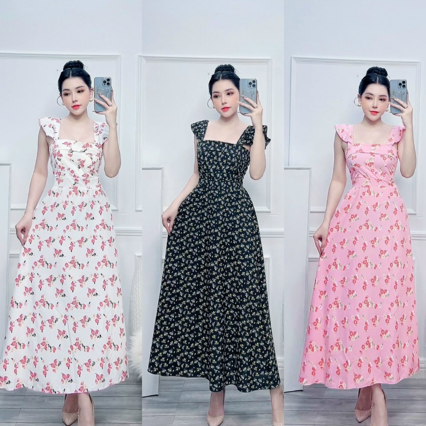 Váy maxi hoa cánh tiên bèo siêu đẹp đi biển đi chơi lưng thun hình thật mẫu mặc