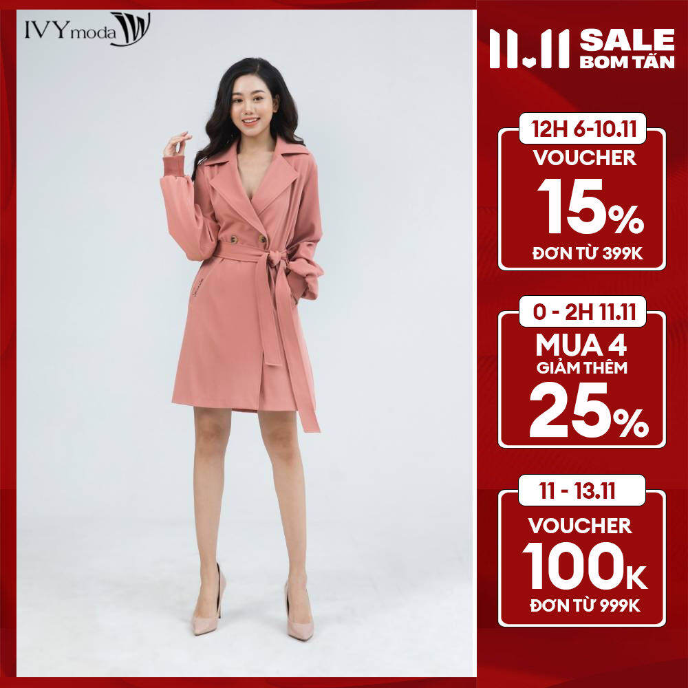 Áo khoác nữ tay bồng kèm đai nữ tính IVY moda MS 71M5035