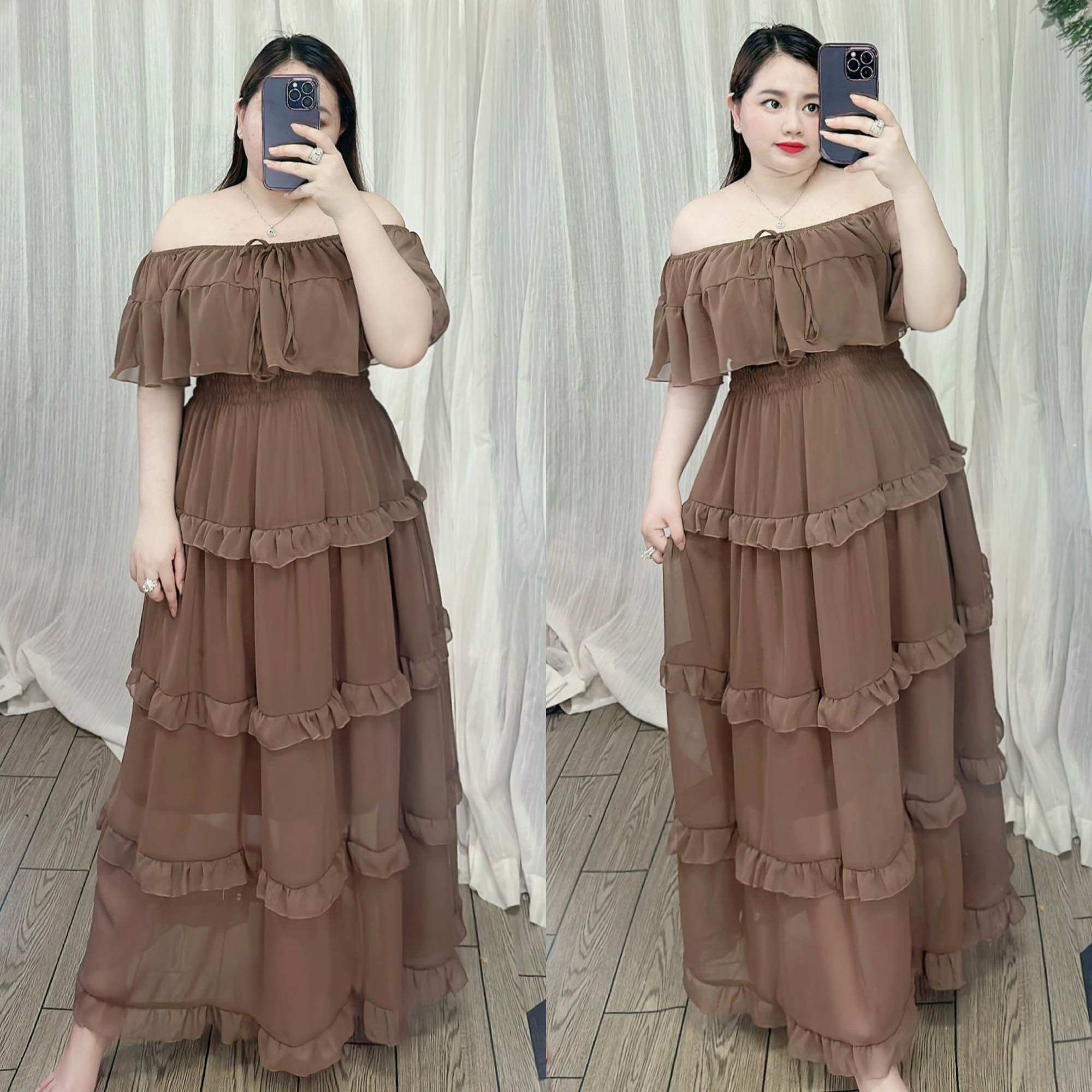 [Bigsize 60-90kg] Đầm maxi trễ vai bèo
