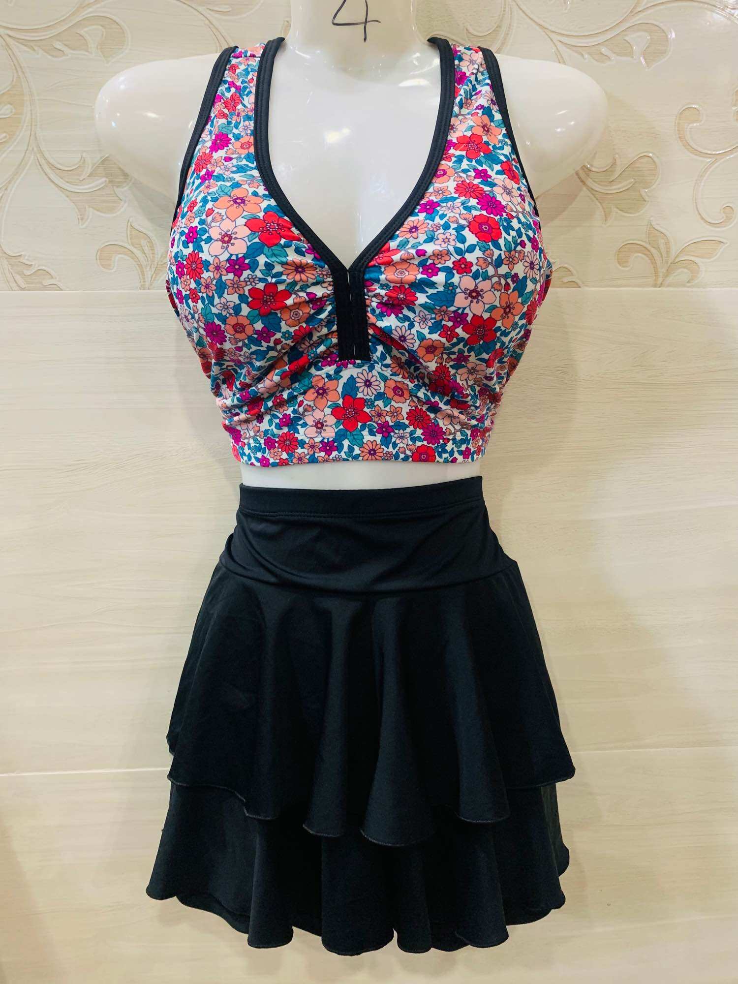 (Bigsize 45-90kg)Bikini Áo gọng mix chân váy 2 tầng siêu tôn dáng cho nữ