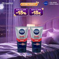 Bộ 2 Sữa Rửa Mặt NIVEA MEN Acne Oil Clear Bọt Mịn Giúp Giảm Mụn Sạch Nhờn (100 g) - 82378x2