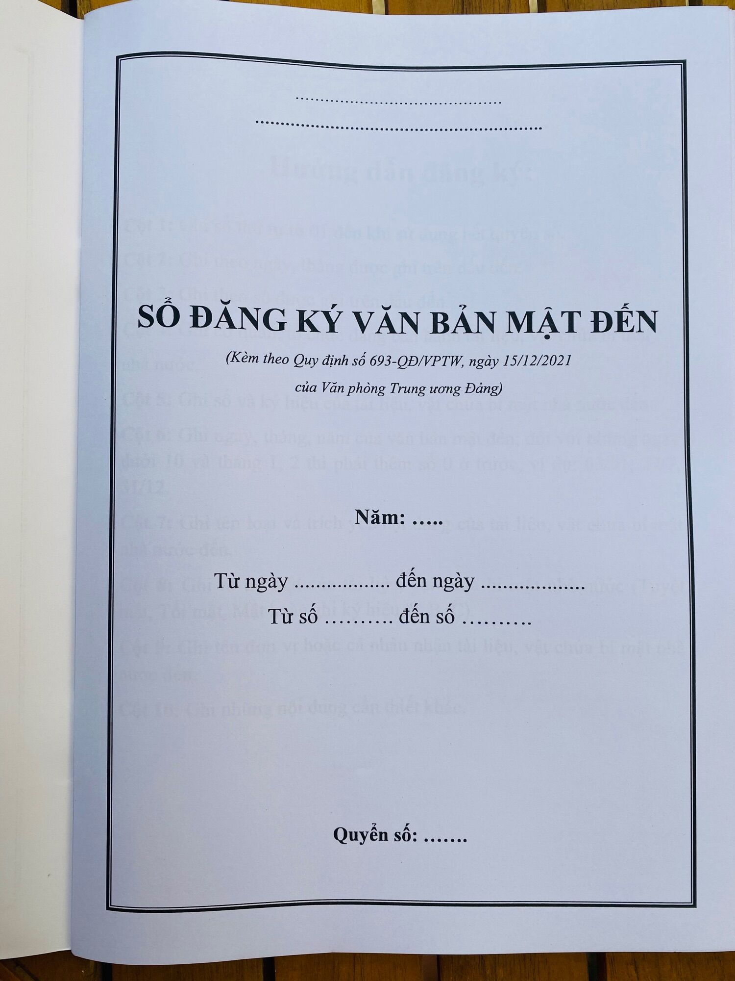 SỔ ĐĂNG KÝ VĂN BẢN MẬT ĐẾN