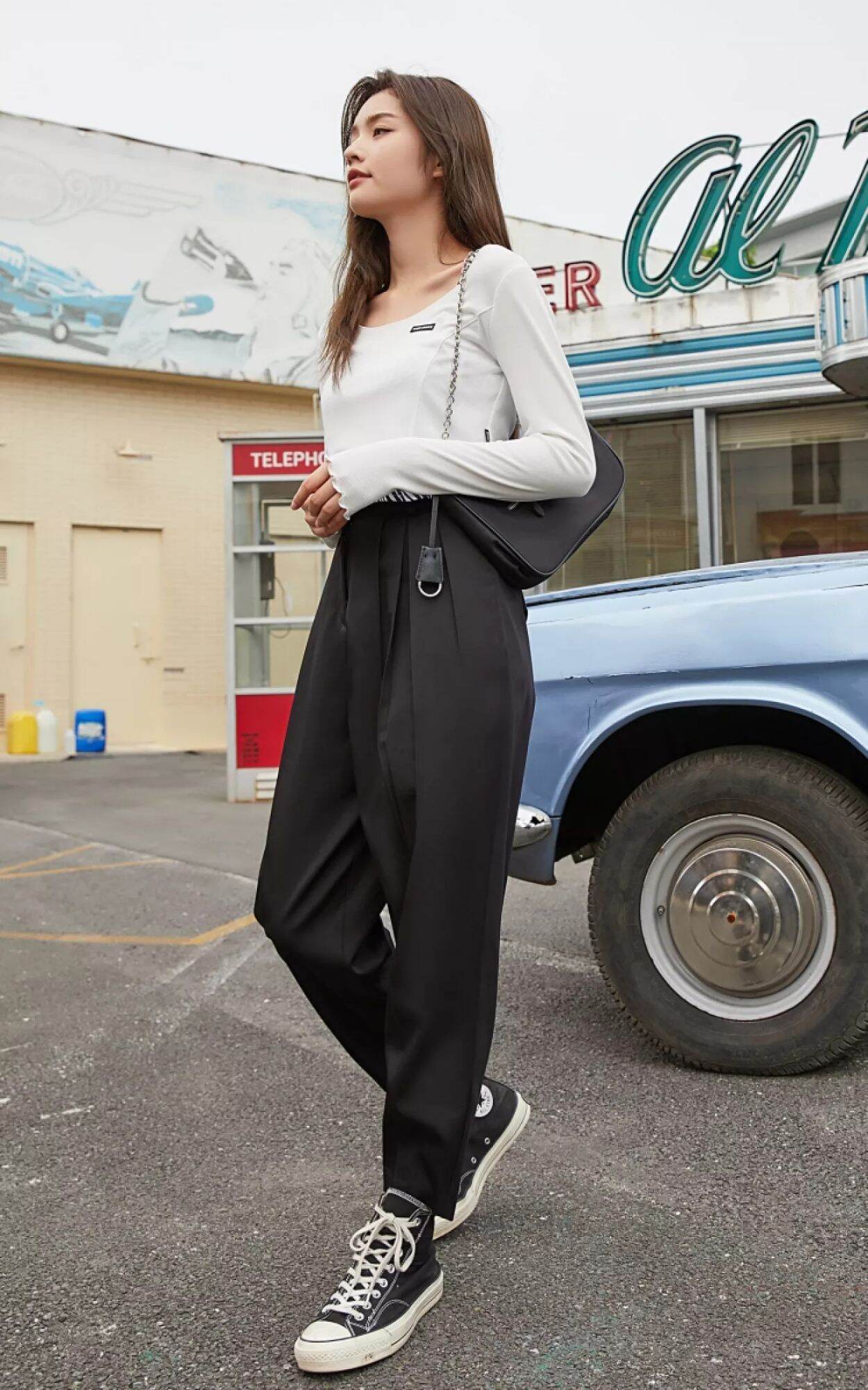 Vero moda quần nữ cổ điển cạp lỡ xếp li cao cấp