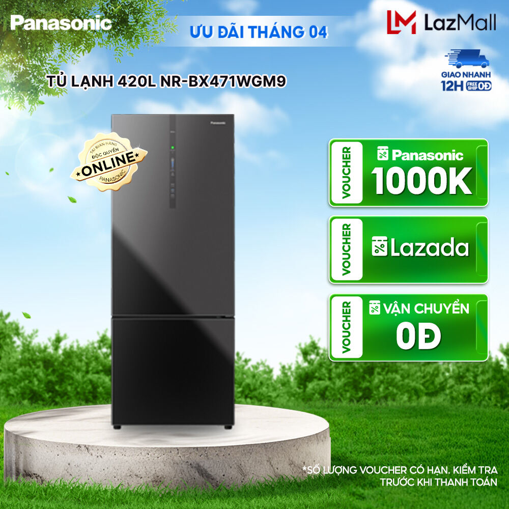 [Trả góp 0%] Tủ lạnh Panasonic Ngăn đông mềm diệt khuẩn 420L NR-BX471WGM9 - Tiết kiệm điện với bộ đa cảm biến Econavi - Mặt gương - Bảo hành 2 năm