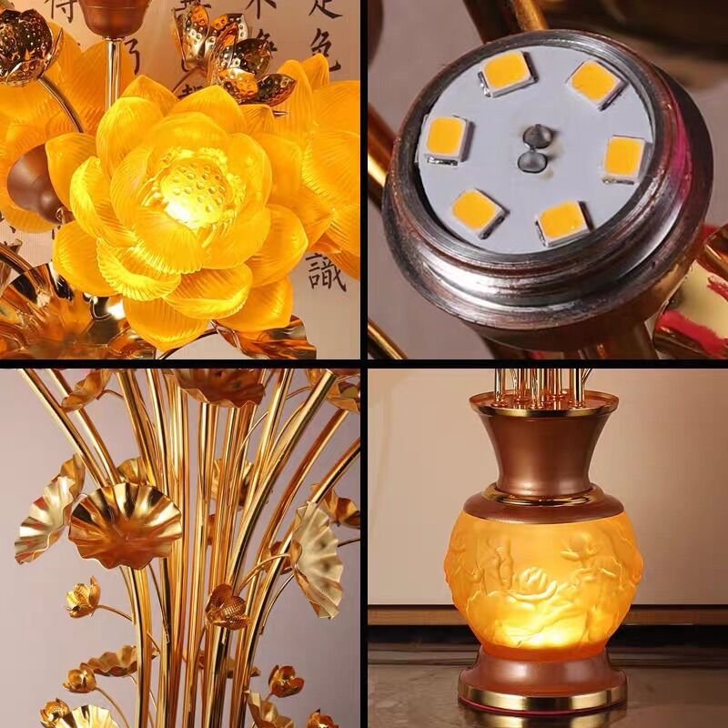 [GIÁ 1 CÂY] ĐÈN LED HOA SEN LƯU LY THỜ CÚNG TRANG TRÍ