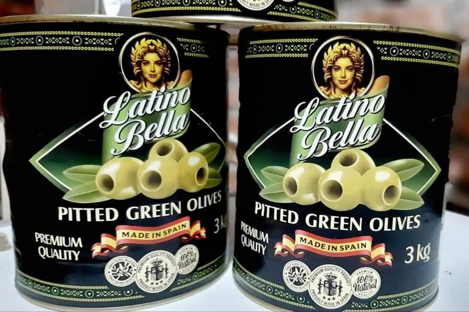 Quả oliu xanh tách hạt Latino Bella hộp 3kg.
