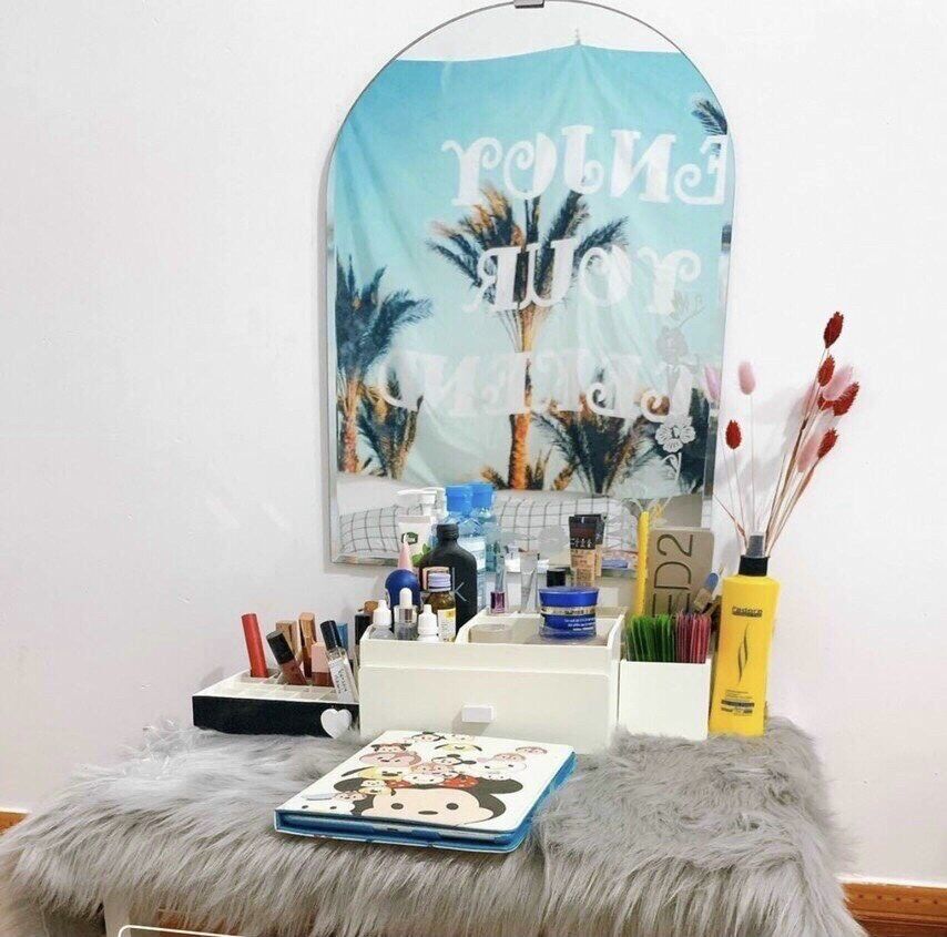 Thảm lông trải bàn trang điểm - chụp hình - nail - Xám lông dài