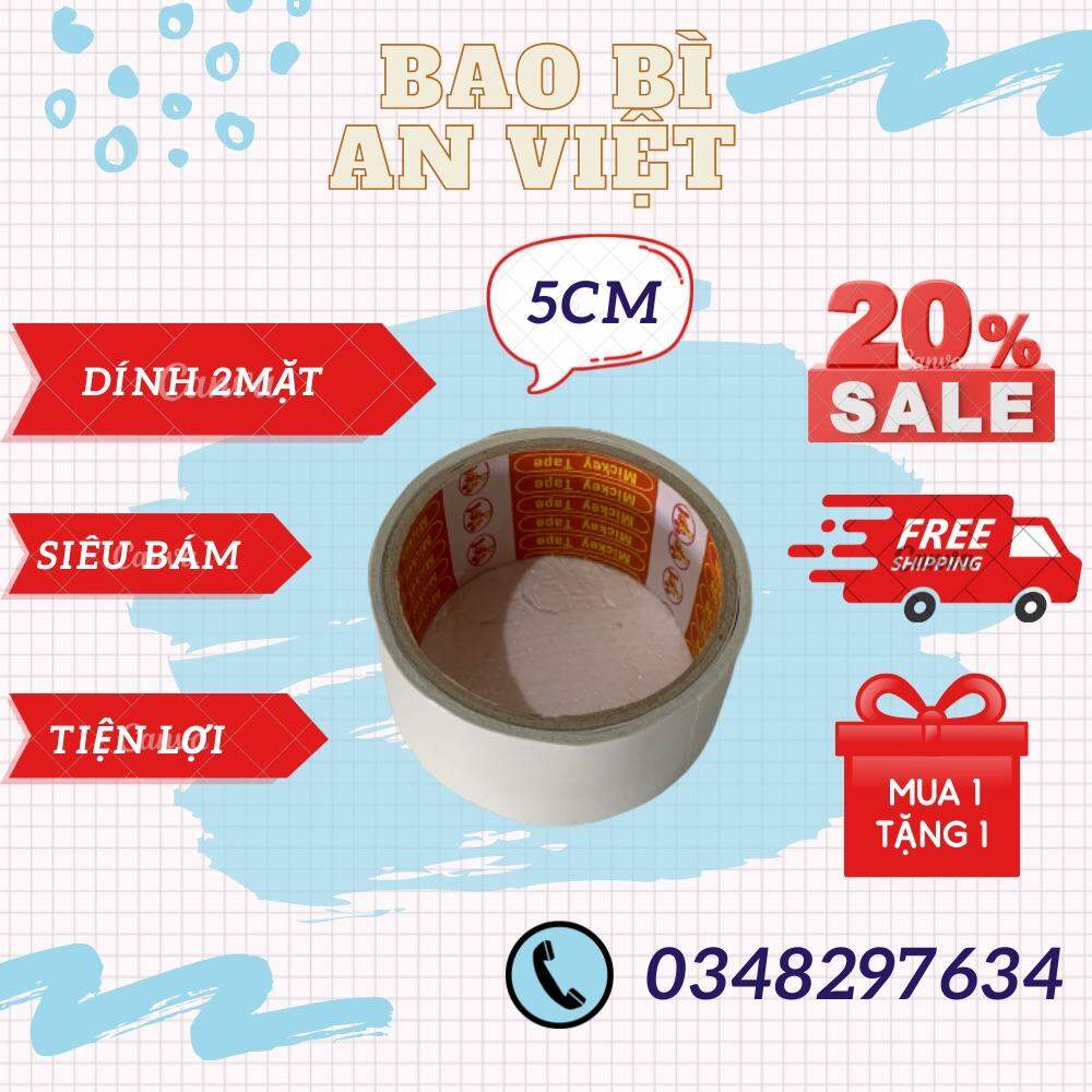 Băng keo 2 mặt , băng dính hai mặt 5cm x 6m sử dụng đựơc 2 mặt keo