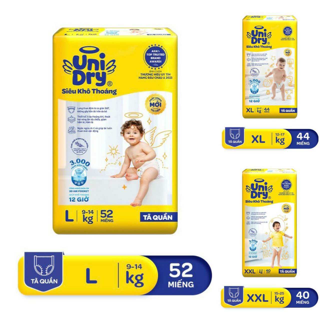 Tã Quần UniDry Gói Siêu Đại M76/L68/XL60/XXL54