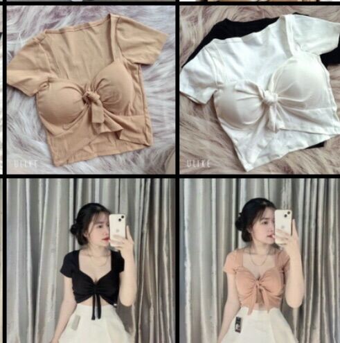 STYLE # ÁO CROPTOP CỘT NƠ TRƯỚC CHẤT BORIP ĐẸP FROM DƯỚI 50KG