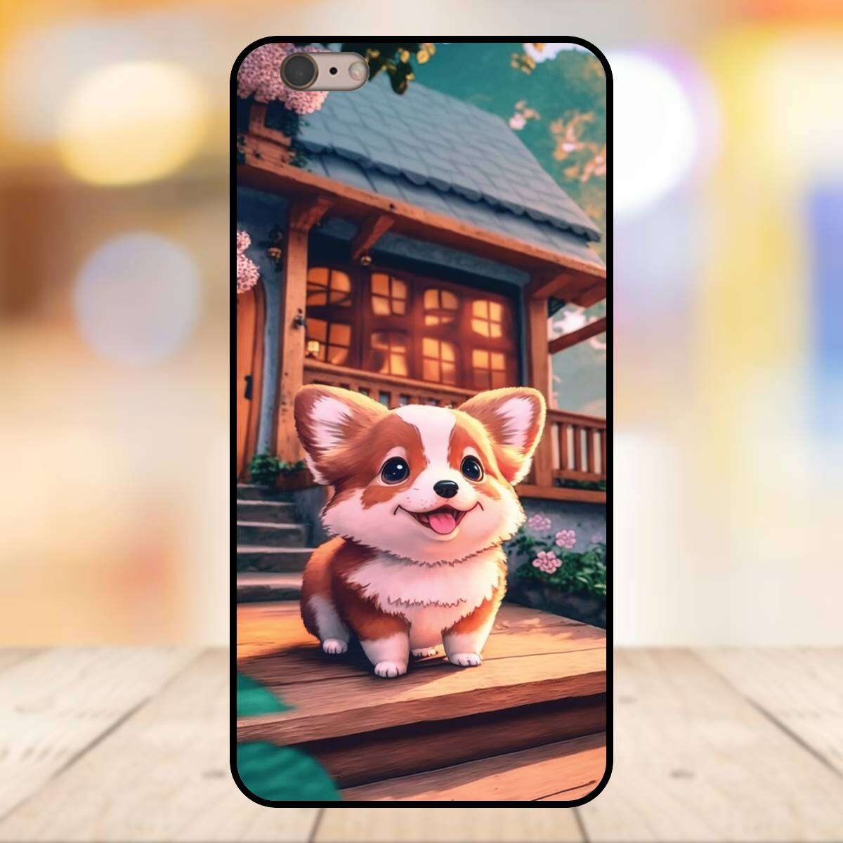 Ốp lưng điện thoại iPhone 6s Plus, 6 Plus viền đen Chó Corgi dễ thương