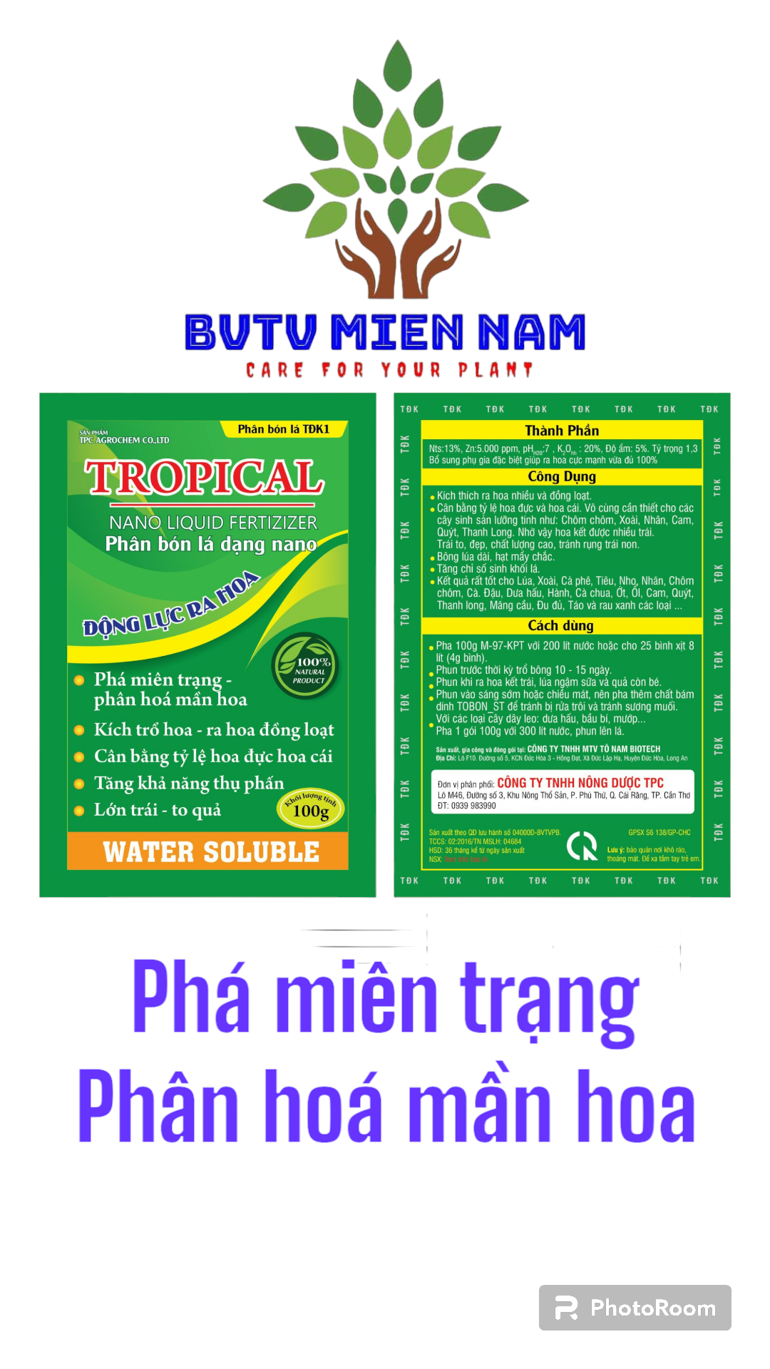 Sản phẩm TROPICAL, kích phát tố ra hoa đồng loạt, phá miên trạng phân hoá mầm hoa, cân bằng tỉ lệ hoa đực, cái trên cây sầu riêng, mít, cam quýt