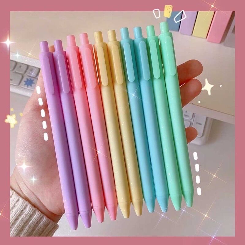 Bút bi nước mực gel, bút bi cute mực đen ngòi 0.5mm màu macaron dễ thương bút marcaron bi đen bút gel đen mực đều
