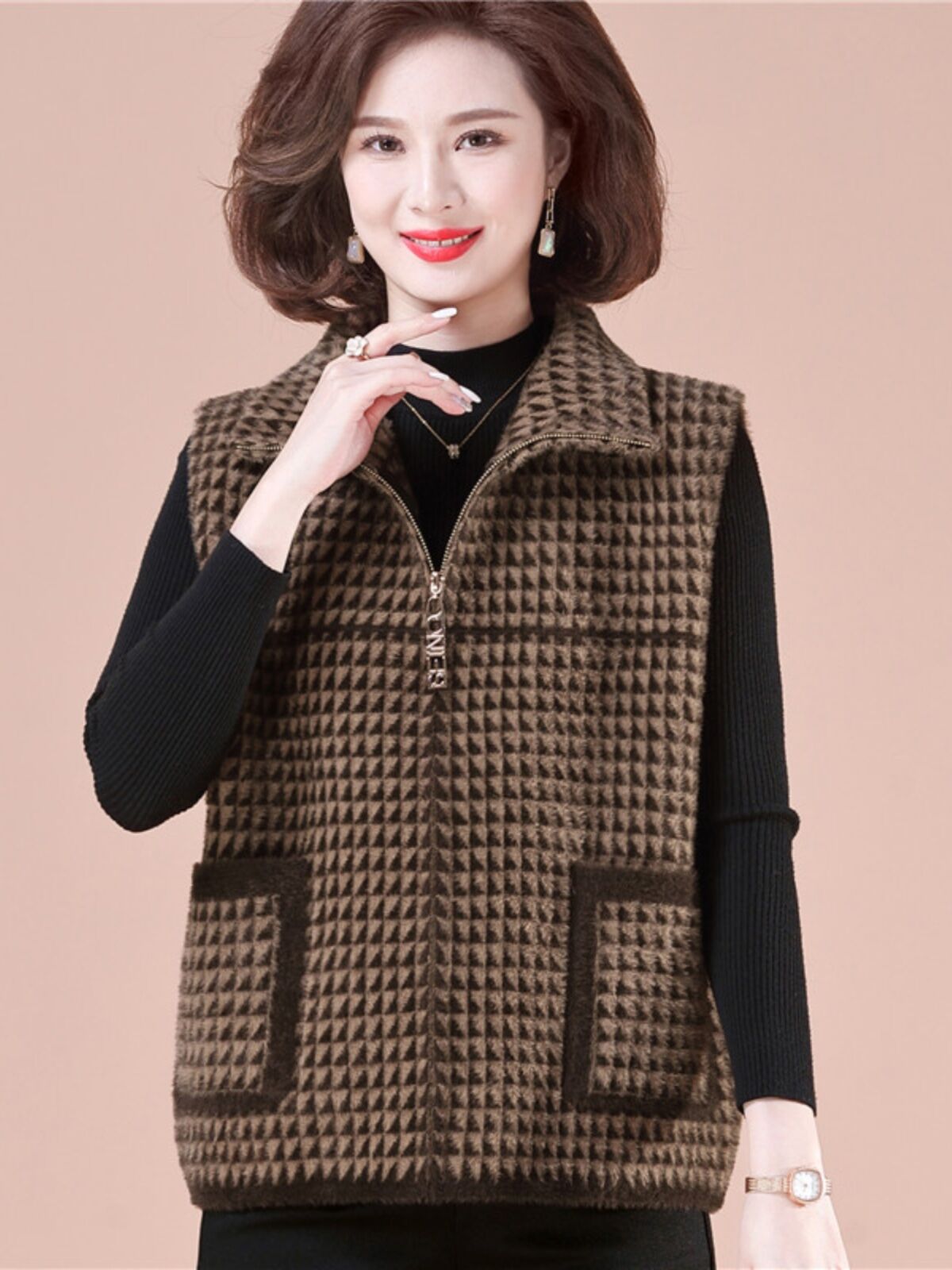 Áo Khoác Lông Sika Cỡ Lớn Cho Phụ Nữ Trung Niên Áo Khoác Ngoài Thời Trang Thu Đông Áo Khoác Ngoài Cổ Polo Dài Thường Ngày