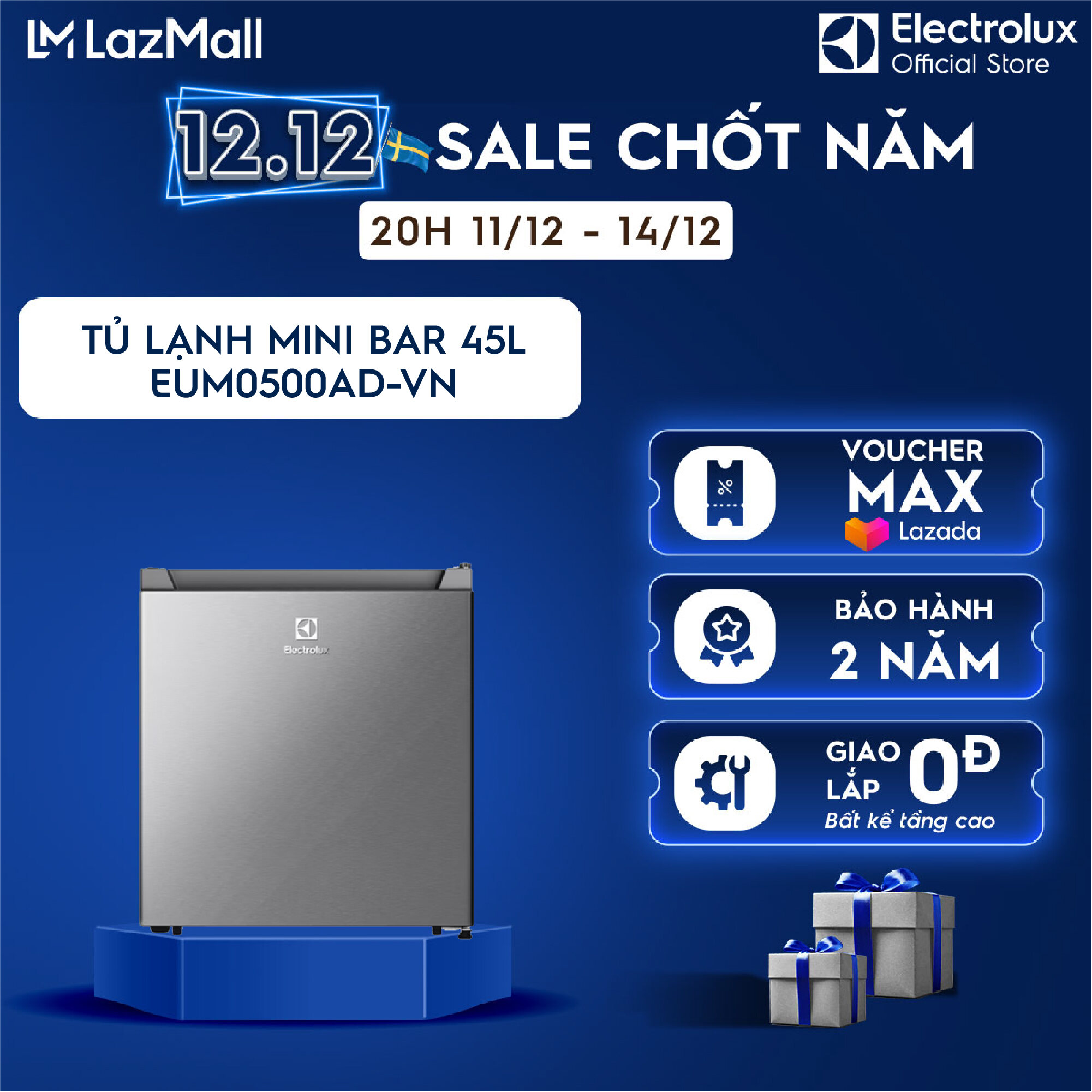 Tủ lạnh mini bar Electrolux 45 lít - EUM0500AD-VN - Ngăn lạnh riêng biệt tiết kiệm điện nhãn năng