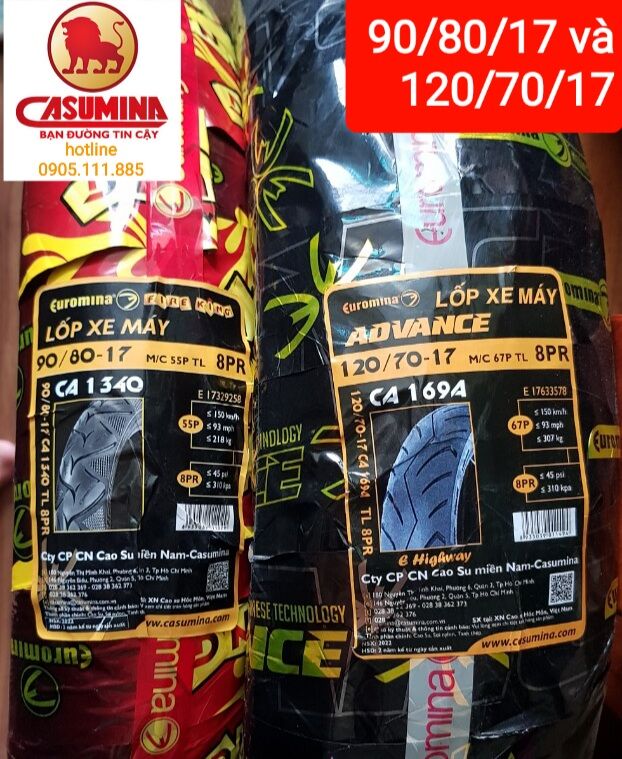 Cặp lốp Exiter / Winner 150 lốp không dùng săm hiệu euromina.