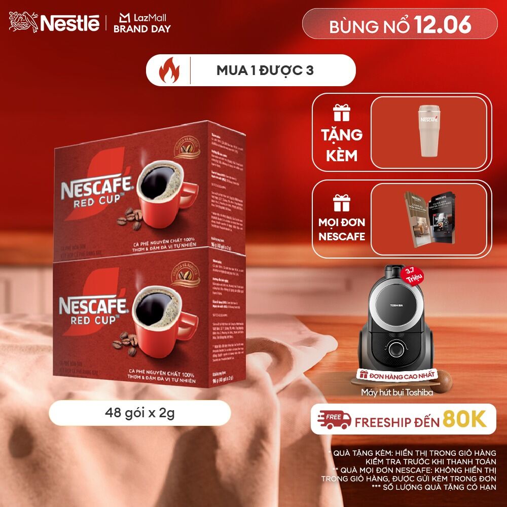 [ƯU ĐÃI THÁNG 6] Combo 2 hộp Cà phê hòa tan kết hợp cà phê rang xay NESCAFÉ RED CUP Tinh chất từ cà phê nguyên chất Hộp 48 gói