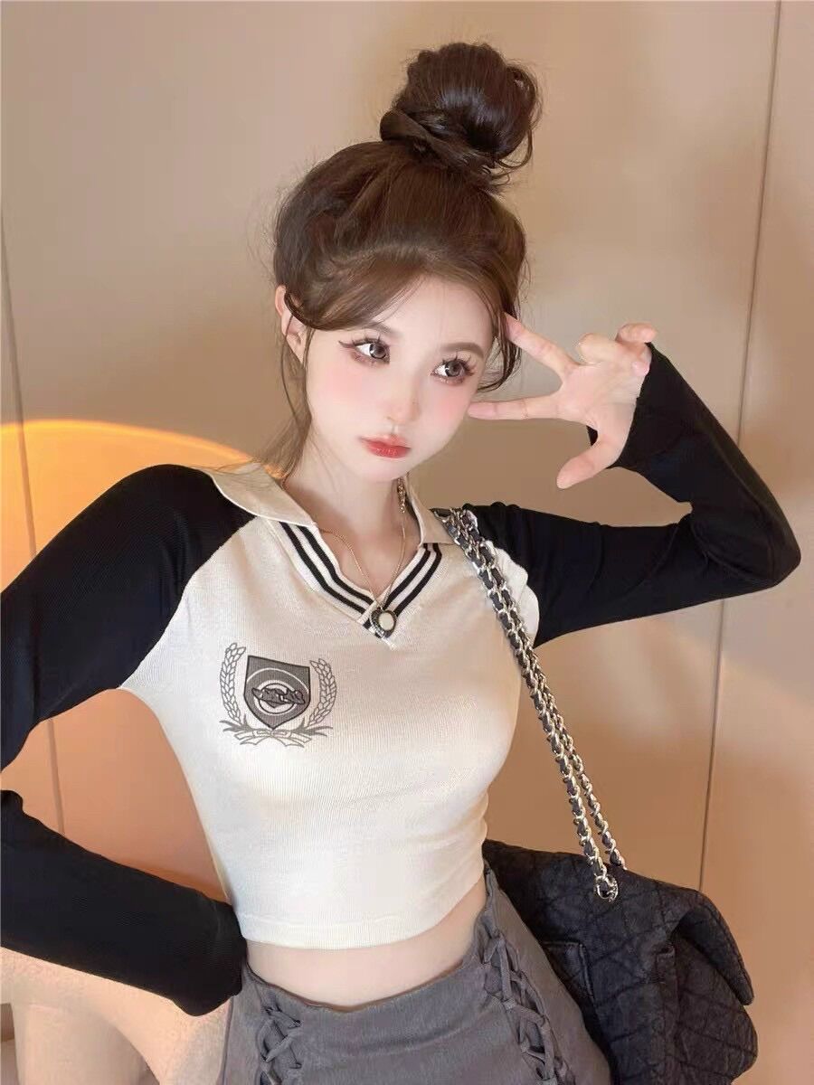 Áo croptop tay dài cổ bẻ học sinh BG