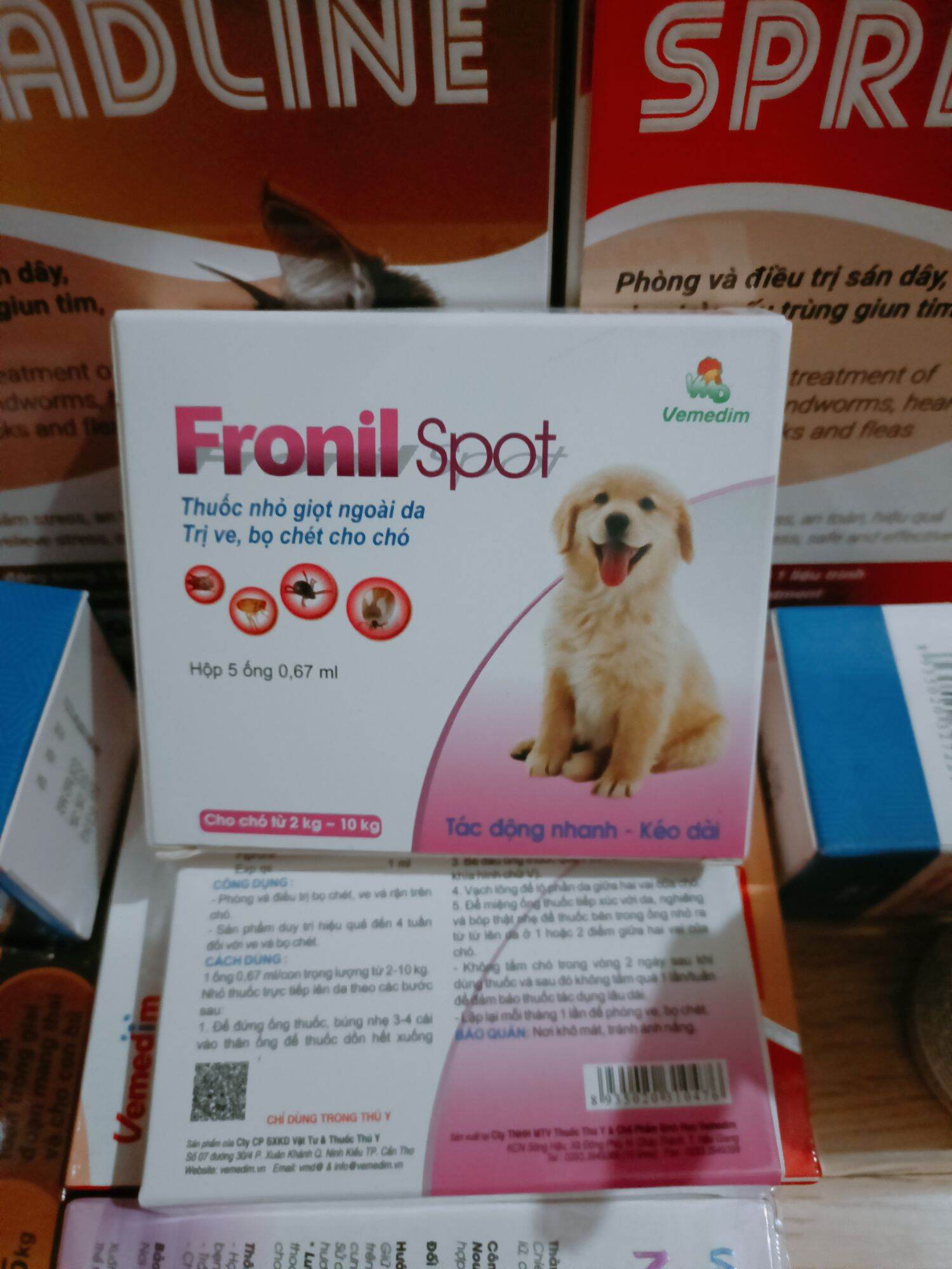 fronil nhỏ gáy sống lưng trị ve rận bọ chét chó mèo