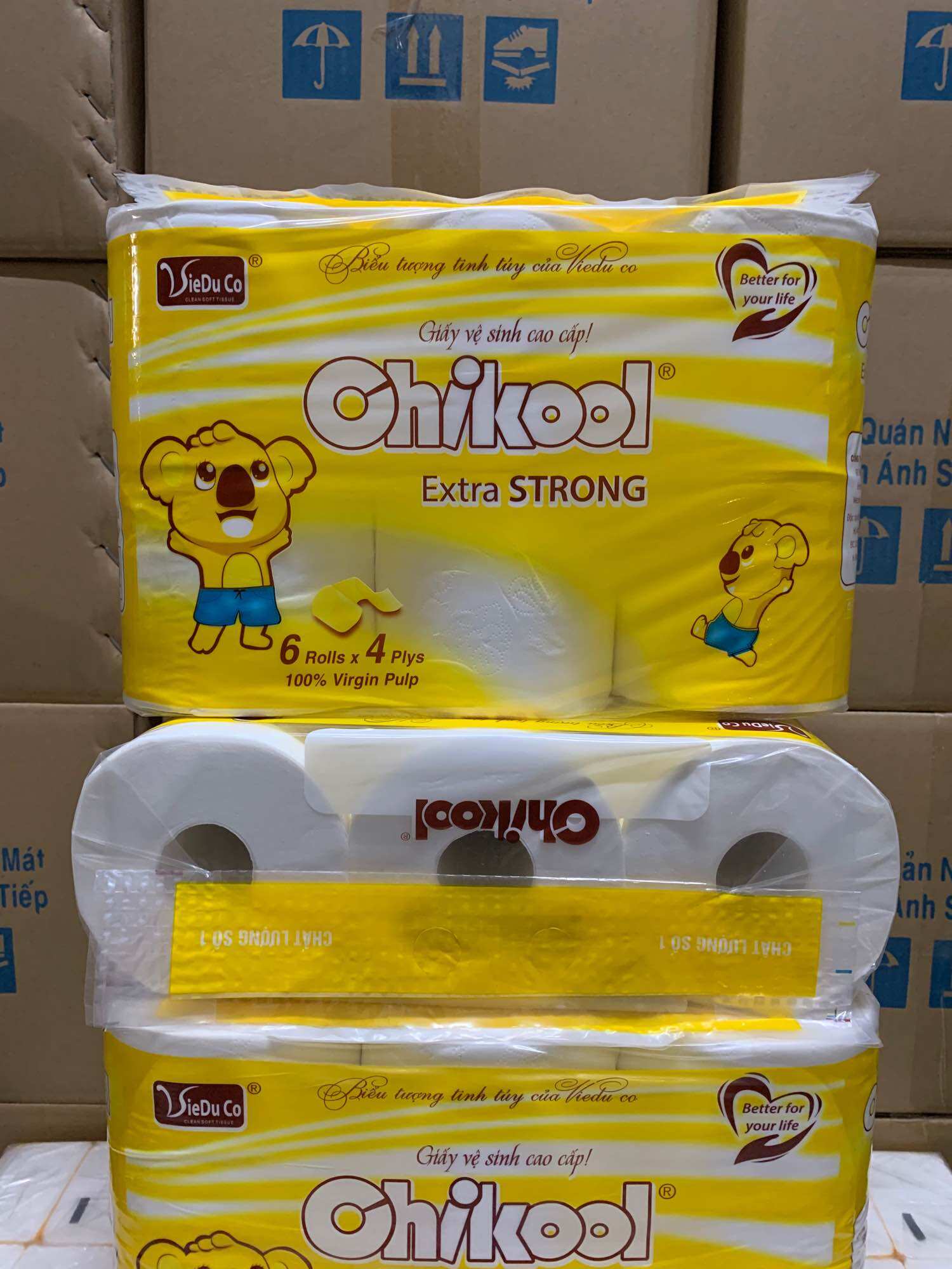 Giấy 6 cuộn có lõi cao cấp chikool vàng- giấy lụa 4 lớp mềm mịn và dai