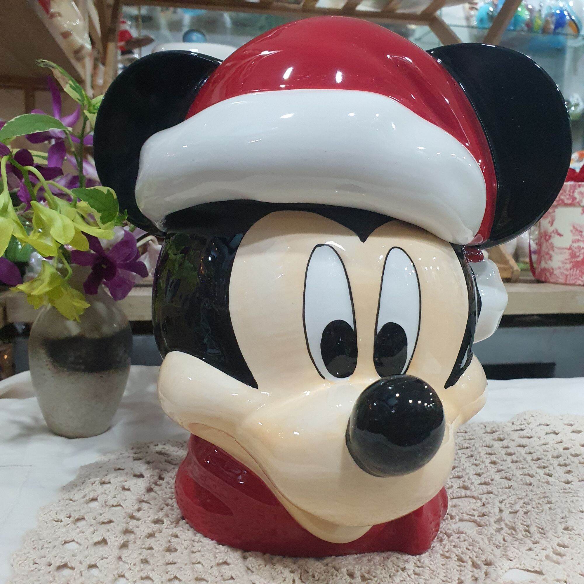 George Home Red Christmas Santa Disney Mickey Mouse Cookie Jar 10"