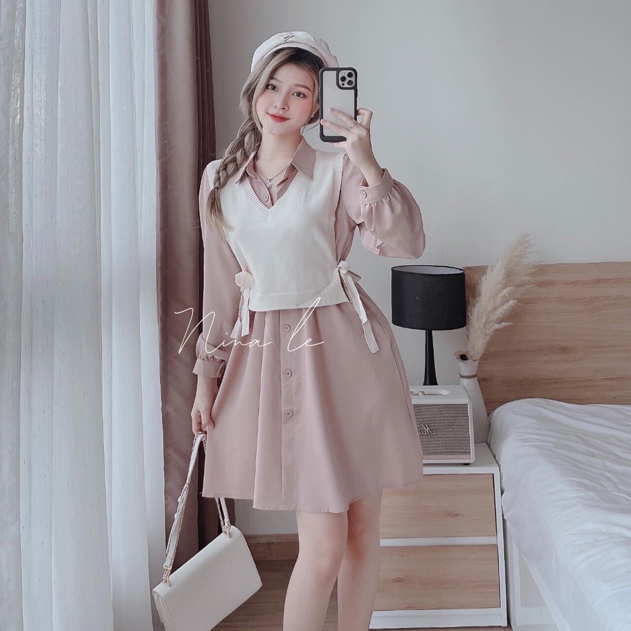 [Ảnh thật] 50-95kg Bigsize ĐẦM SƠ MI PHỐI ÁO GHILE