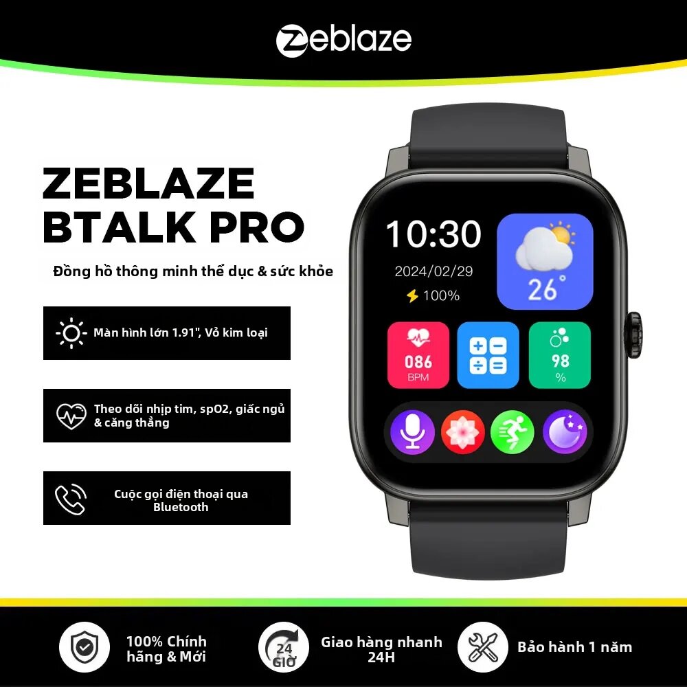 Đồng Hồ Thông Minh Zeblaze Btalk PRO Màn Hình HD 1.91” Gọi Thoại Hơn 300 Mặt Đồng Hồ Theo Dõi Sức Khỏe Và Thể Dục Đồng Hồ Thông Minh Dành Cho Người Lớn Unisex