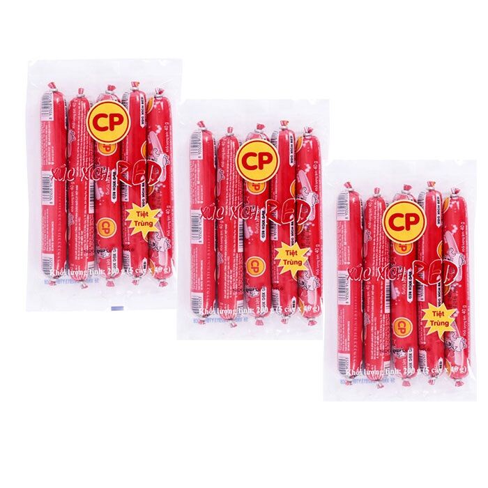 Combo 3 gói 200g Xúc xích heo tiệt trùng CP Red (15 cây x 40g)