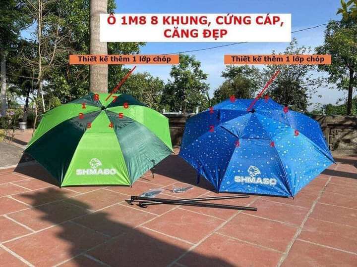 Ô Câu Cá Ô Dù Che nắng 1m8 Siêu Rẻ Siêu Bền Có 2 màu Xanh Dọc Dừa và màu