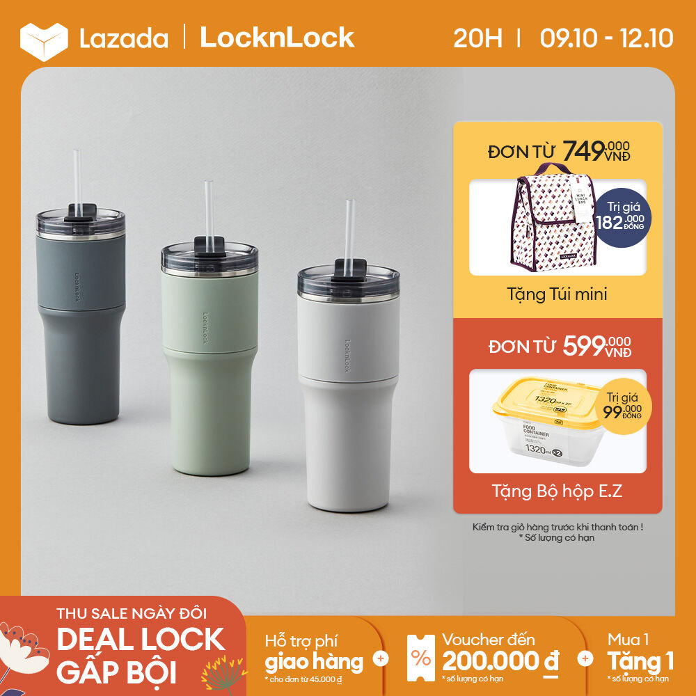 LHC4277 - Bình giữ nhiệt LocknLock Metro Drive 650ml kèm ống hút và cọ rửa - Nắp trong suốt, thân bình thép không gỉ - Hàng chính hãng