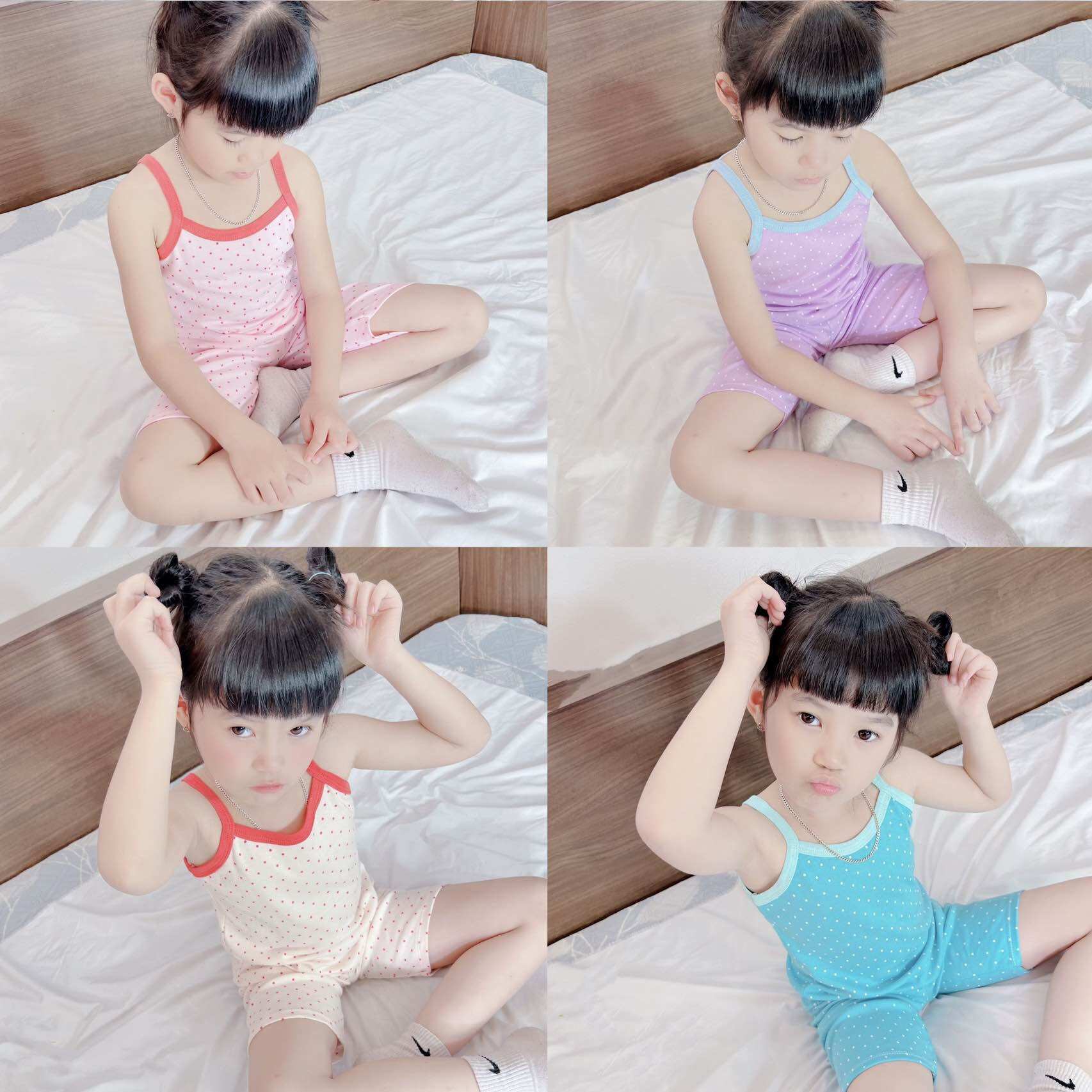 Bộ 2 dây quần lửng bé gái chấm bi