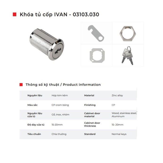 Ổ khoá tủ, khoá hộc bàn cao cấp Ivan (hàng chính hãng)