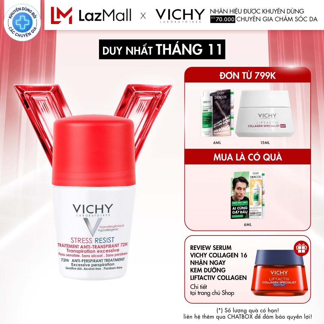Lăn khử mùi giúp khô thoáng, ngăn tiết mồ hôi vùng da dưới cánh tay LÊN ĐẾN 72H Vichy Détranspirant 