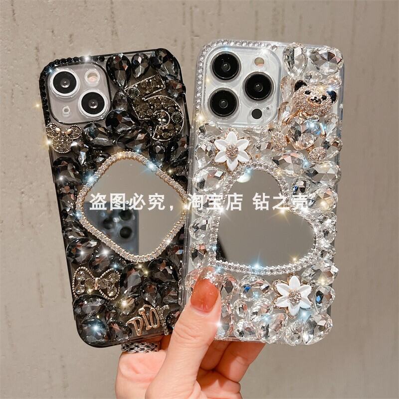 Ốp Điện Thoại Kim Cương Nhân Tạo Gấu Nhỏ Iphone14/15promax Ốp Bảo Vệ Gương Trái Tim 12 Dùng Cho Apple 13 Ốp Silicon Chống Rơi 11 Cảm Giác Cao Cấp Ốp Mềm Sáng Tạo Cá Tính XS Mẫu Mới Cho Nữ
