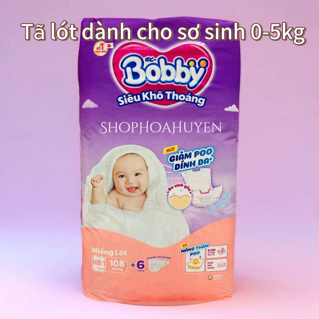 Tã Miếng Lót Bobby dành cho bé sơ sinh NB1*108 miếng NB1*64 miếng NB2 *60 miếng / Bĩm dán Bobby sơ sinh