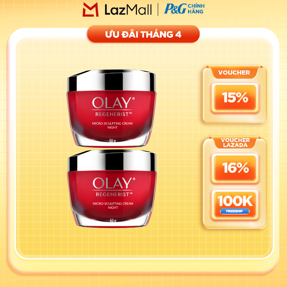 Combo 2 Kem Dưỡng Ban Đêm OLAY REGENERIST Căng Mướt, Sáng Khỏe  Phục Hồi Dấu Hiệu Lão Hóa Hũ 50G